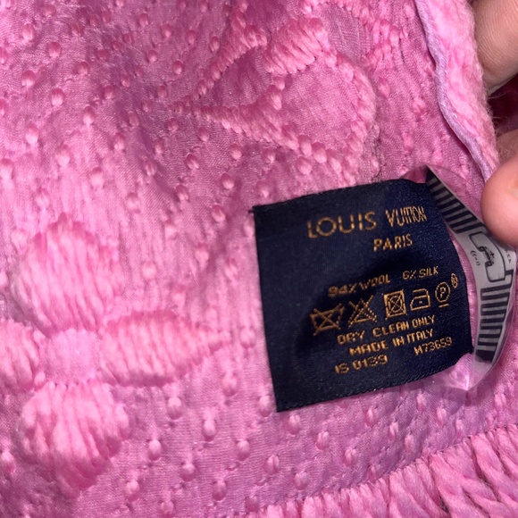 Louis Vuitton M73659 Scarf Echarpe Logomania Monogram Wool Silk Pink - Picture 4 of 6